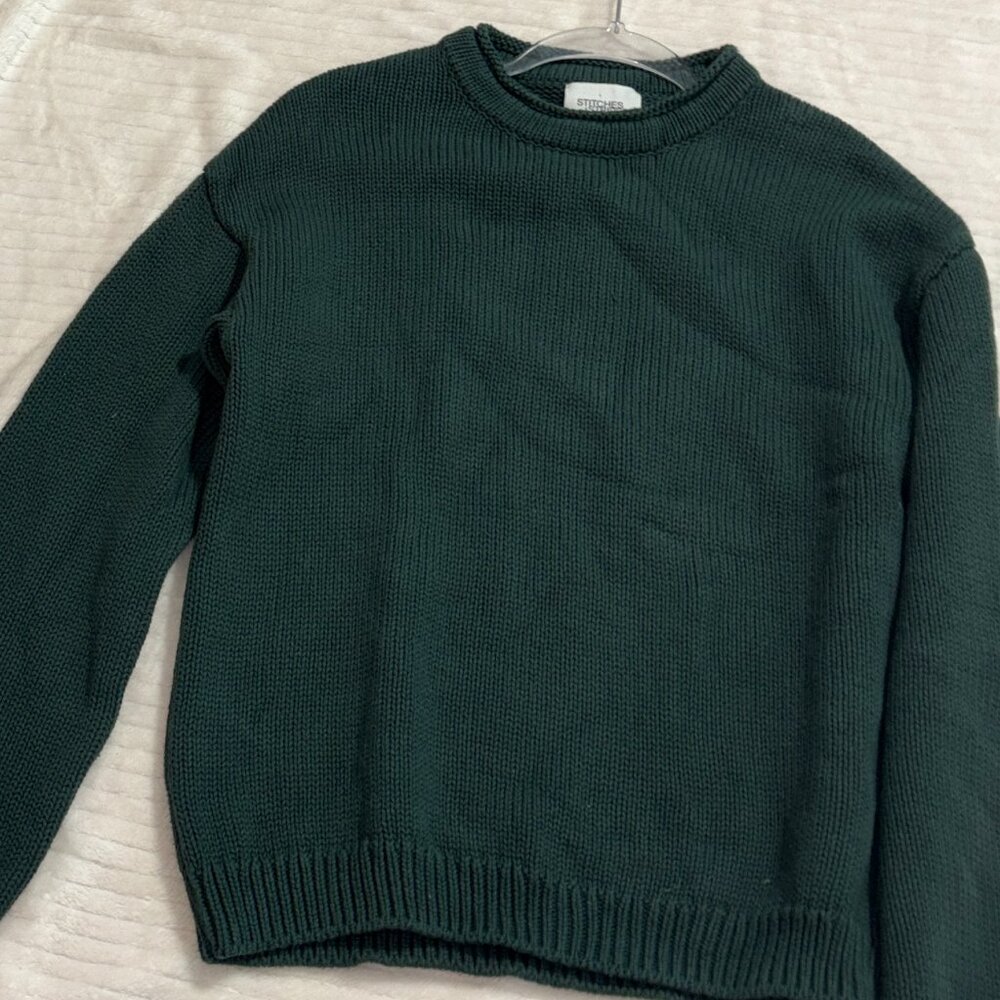 REVOLVE Stitches + Stripes 100% Cotton Chunky Knit Sweater Dark Green